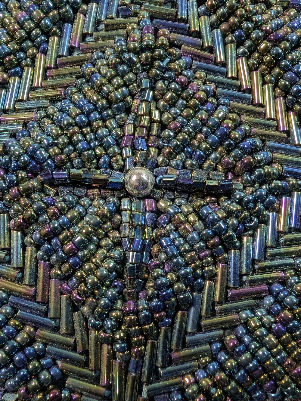 Handmade Iridescent Beaded Crossbody Envelope Clutch Purse Teal/Color Shifting - Picture 4 of 9